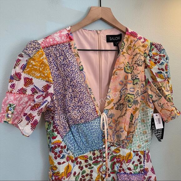 NWT SALONI Lea Cotton V Neck Button Patchwork Fruit Colorful Mini Dress 8 - Picture 16 of 16
